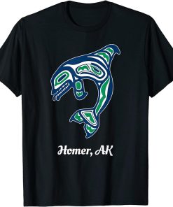 Blue Green Native American Homer AK Orca Killer Whale T-Shirt