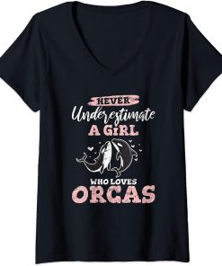 Womens Girl Who Loves Orcas Whale Kids Girls Orca Whale Cetologist V-Neck T-Shirt