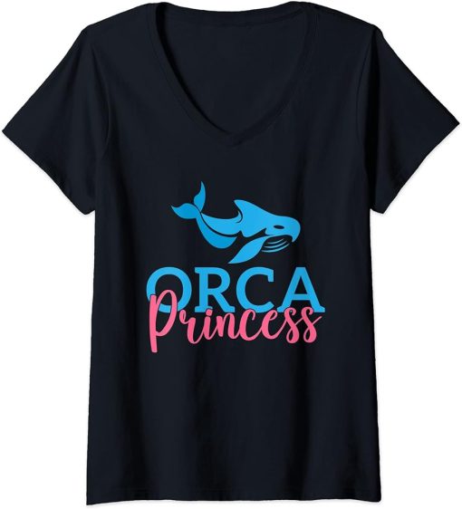 Womens Orca Princess Orca Whale V-Neck T-Shirt