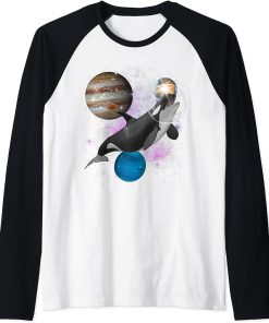 Orca Lover Astronaut Galaxy Space Ocean or Sea Animal Whale Raglan Baseball Tee