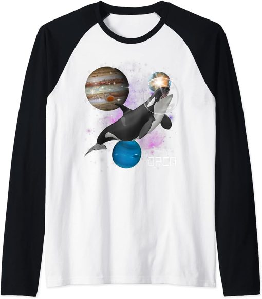 Orca Lover Astronaut Galaxy Space Ocean or Sea Animal Whale Raglan Baseball Tee