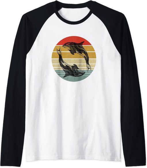 Vintage Orca Killer Whale Family Yin Yang Orcas Women Kids Raglan Baseball Tee