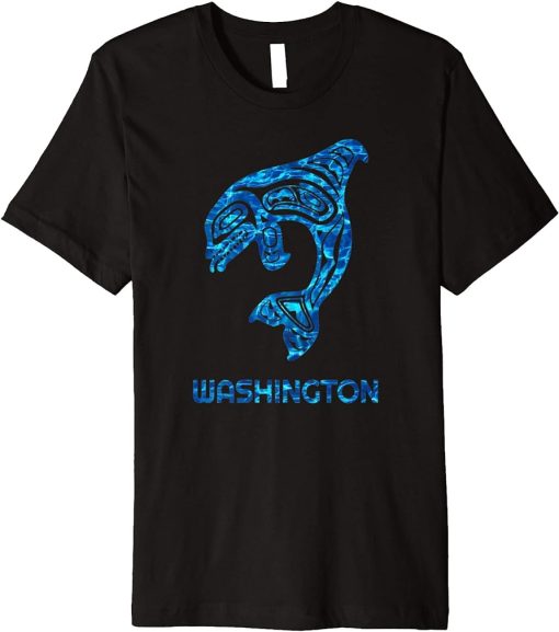 Blue Washington Native American Indian Orca Killer Whale Art Premium T-Shirt