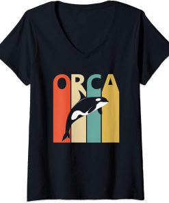 Womens Cute Orca Safari Zoo Animal Art V-Neck T-Shirt