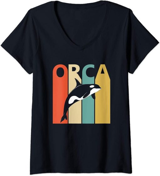 Womens Cute Orca Safari Zoo Animal Art V-Neck T-Shirt