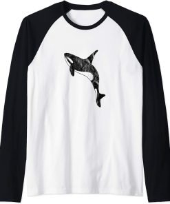 Orca Lover Artwork Grungy Ocean Sea Panda Whale Raglan Baseball Tee