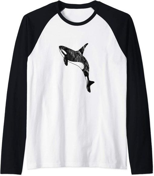 Orca Lover Artwork Grungy Ocean Sea Panda Whale Raglan Baseball Tee