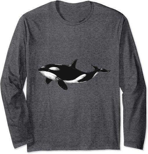 Orca Hand Drawing Orka Whale Drawing T-Shirt Choice of Motif Long Sleeve T-Shirt